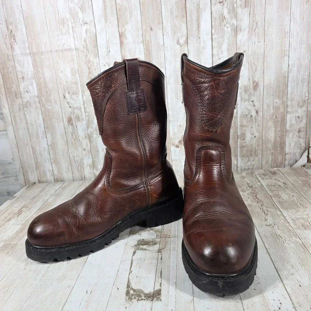 Carhartt Mens 9.5 E2 Brown Leather Wellington Work Boots Vibram EH 3709 - Picture 7 of 8